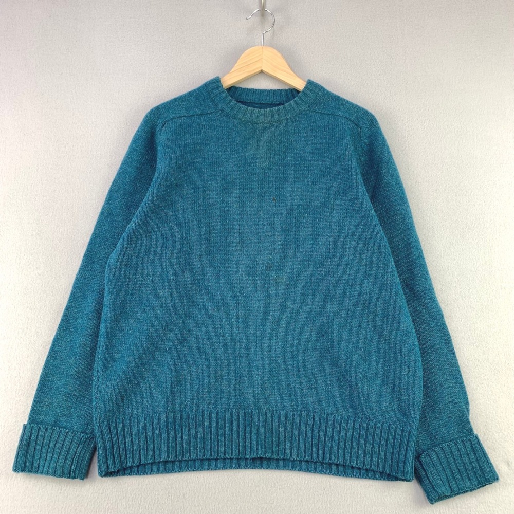 VTG 70s Wool Crewneck Sweater Mens L Blue Knit Pullover Long Sleeve Ribbed